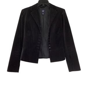 Gap Women's 2 Black Velvet Button Front Blazer Jacket Career Chic Vintage HR7-22